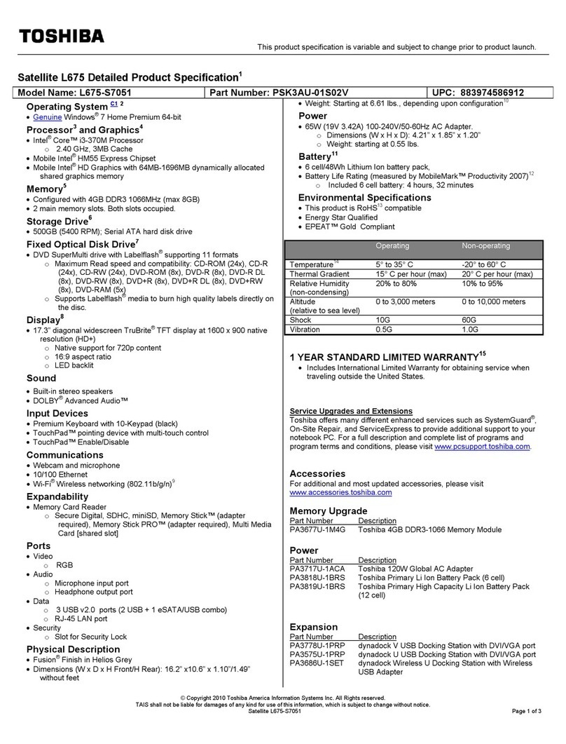 Toshiba L675-S7051 Specifications