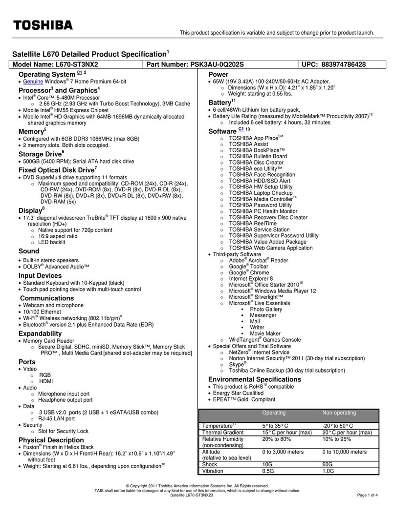 Toshiba L670-ST3NX2 User manual