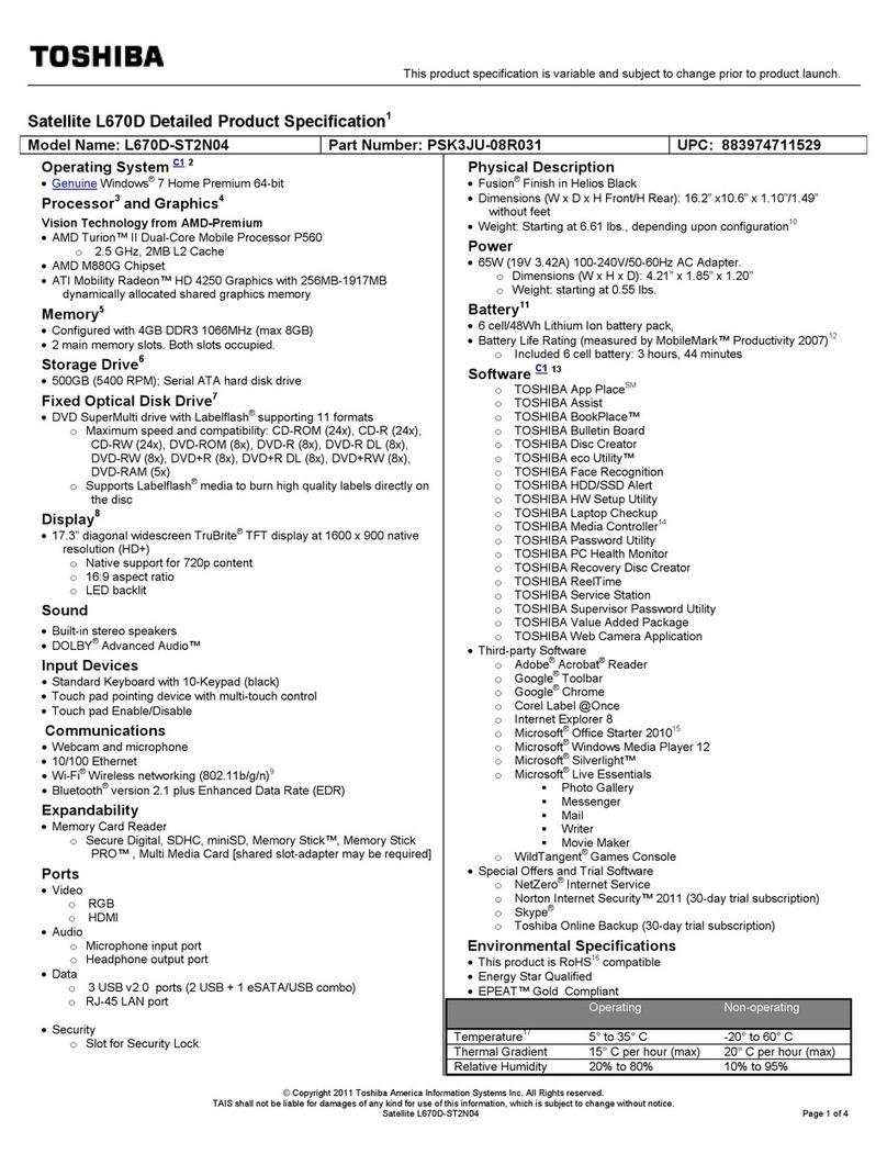 Toshiba L670D-ST2N04 User manual