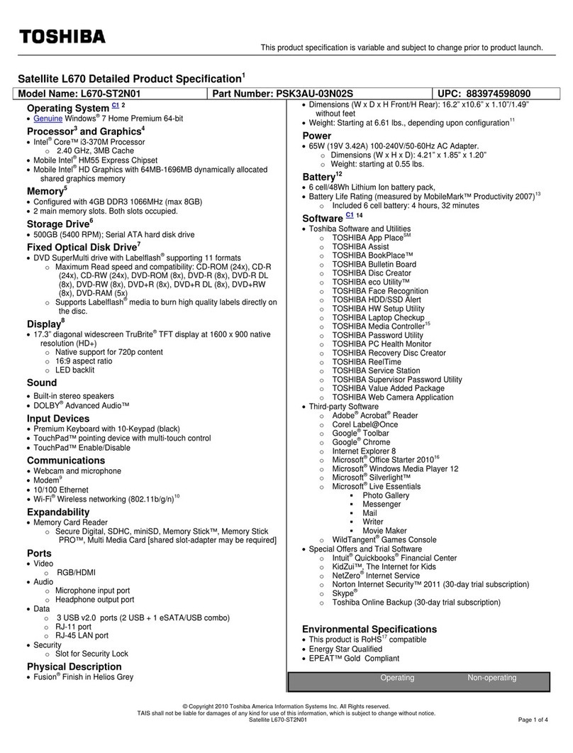 Toshiba L670-ST2N01 Specifications