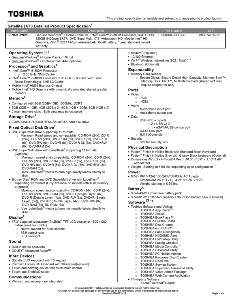 Toshiba L670-BT2N25 User manual