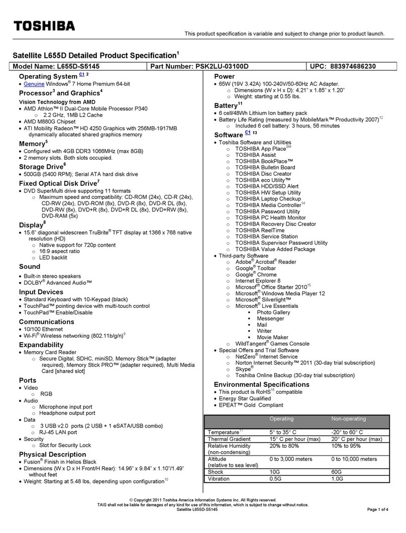 Toshiba L655D-S5145 User manual