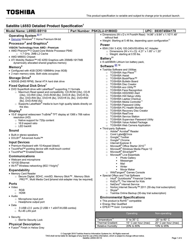 Toshiba L655D-S5110 User manual