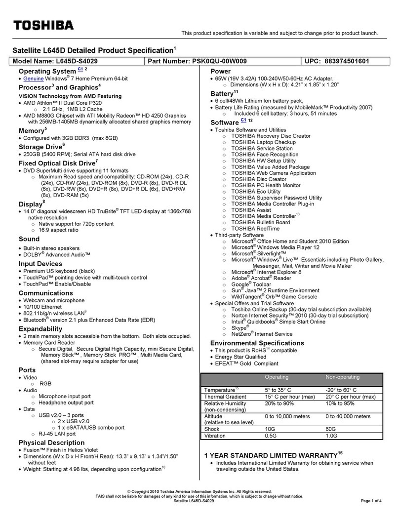 Toshiba L645D-S4029 User manual