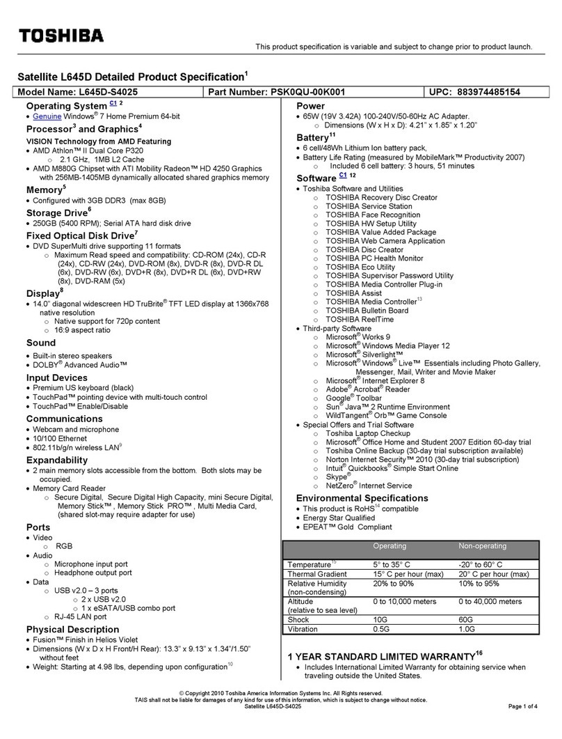 Toshiba L645D-S4025 User manual