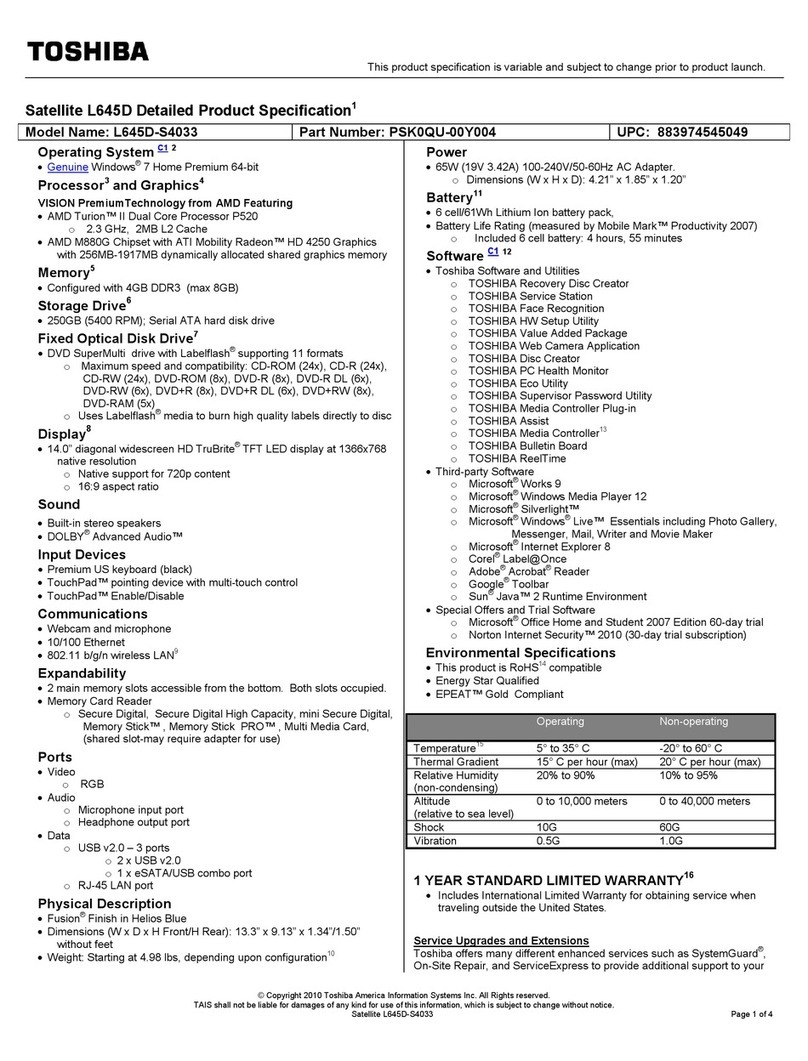Toshiba L645D-S4033 User manual