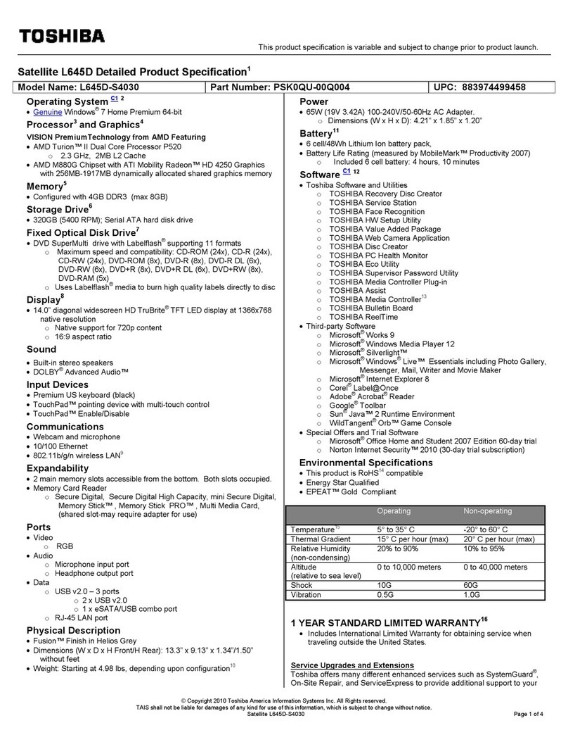 Toshiba L645D-S4030 User manual