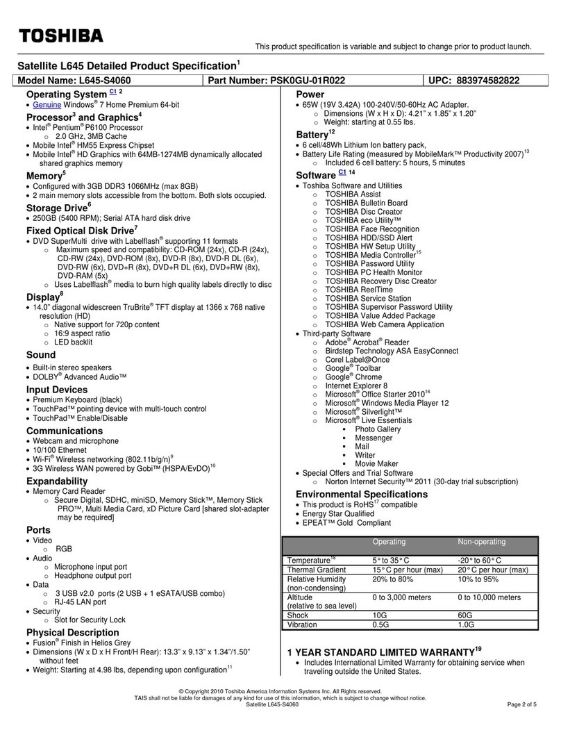 Toshiba L645-S4060 User manual