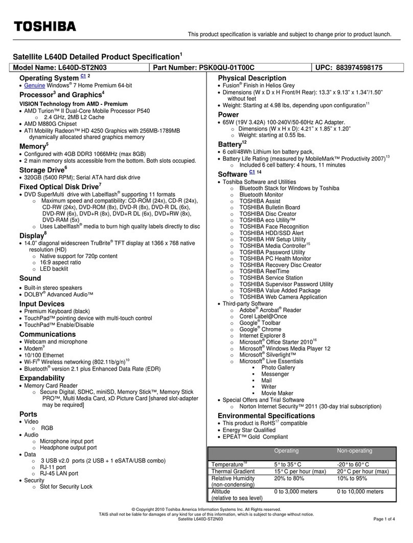 Toshiba L640D-ST2N03 Specifications