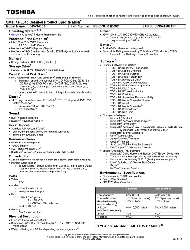 Toshiba L645-S4032 User manual