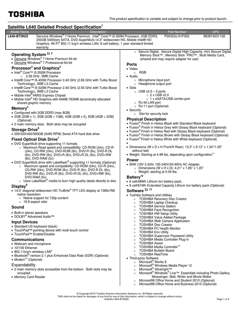Toshiba L640-BT2N22 User manual
