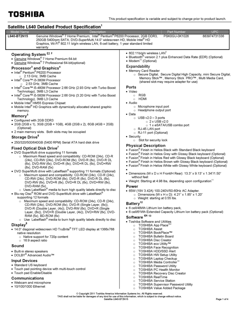 Toshiba L640-BT2N15 User manual