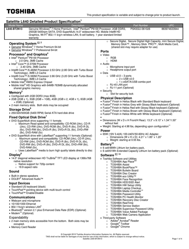 Toshiba L640-BT2N13 Specifications