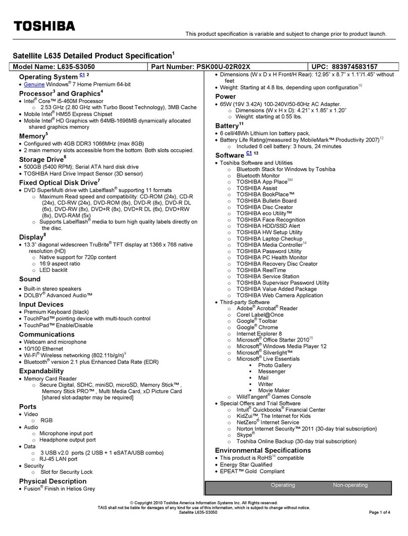 Toshiba L635-S3050 User manual