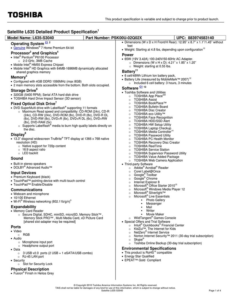Toshiba L635-S3040 User manual