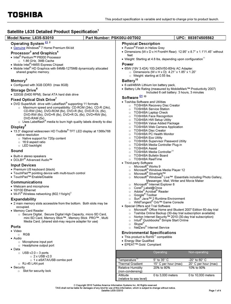 Toshiba L635-S3010 User manual