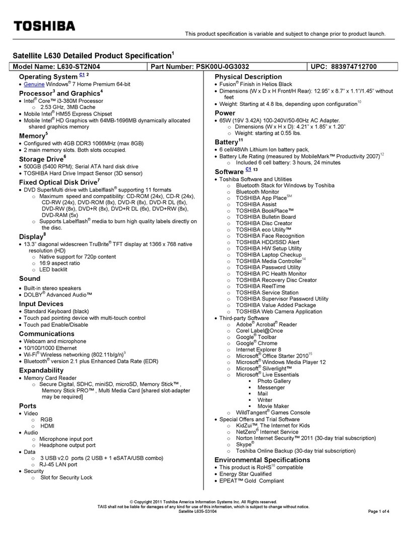 Toshiba L630-ST2N04 User manual