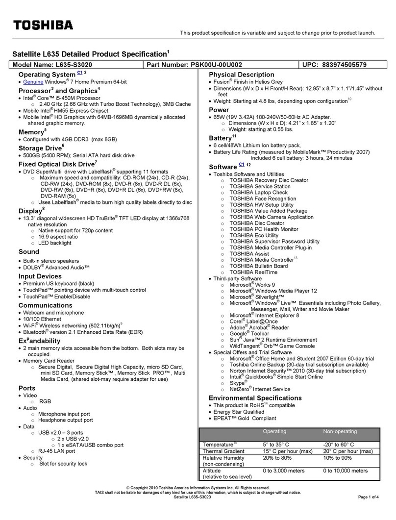 Toshiba L635-S3020 User manual