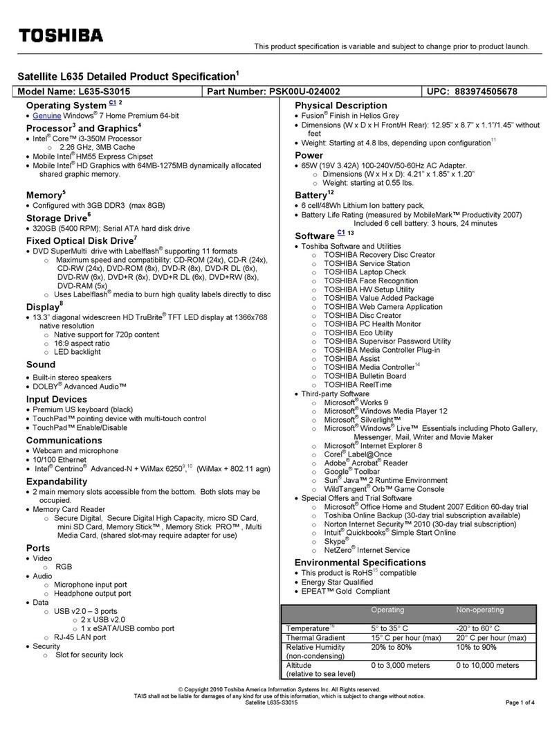 Toshiba L635-S3015 User manual