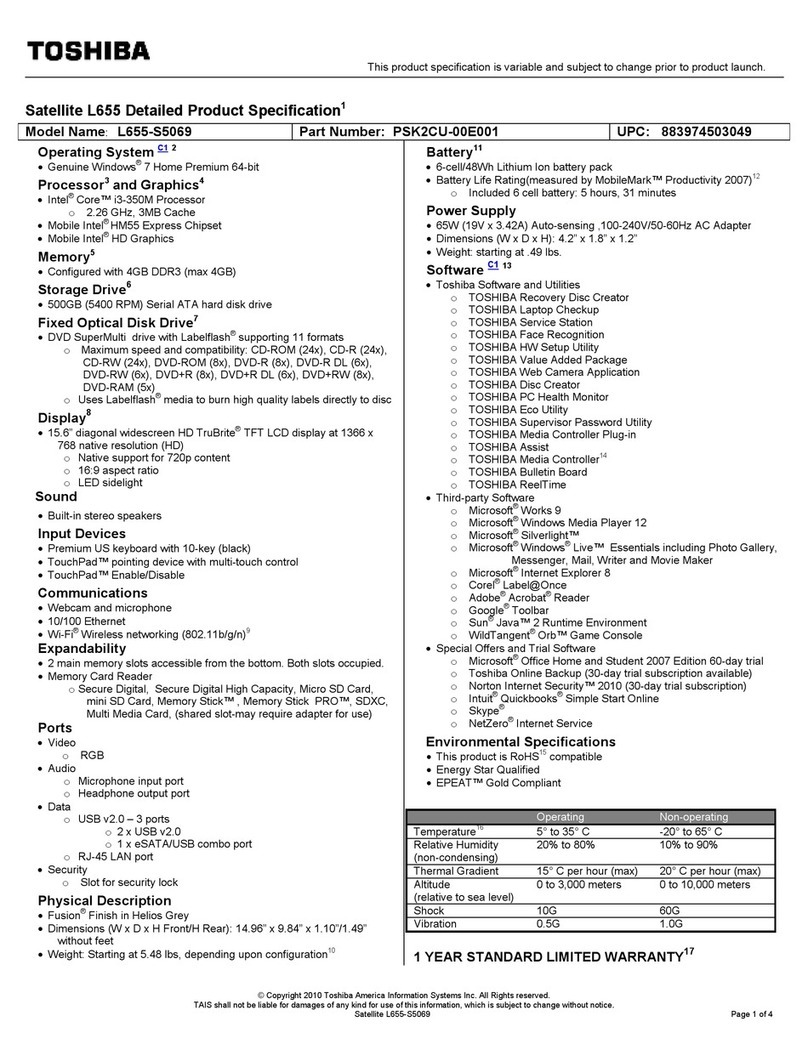 Toshiba L655-S5069 User manual