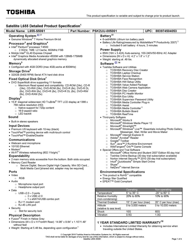 Toshiba L655-S5061 User manual