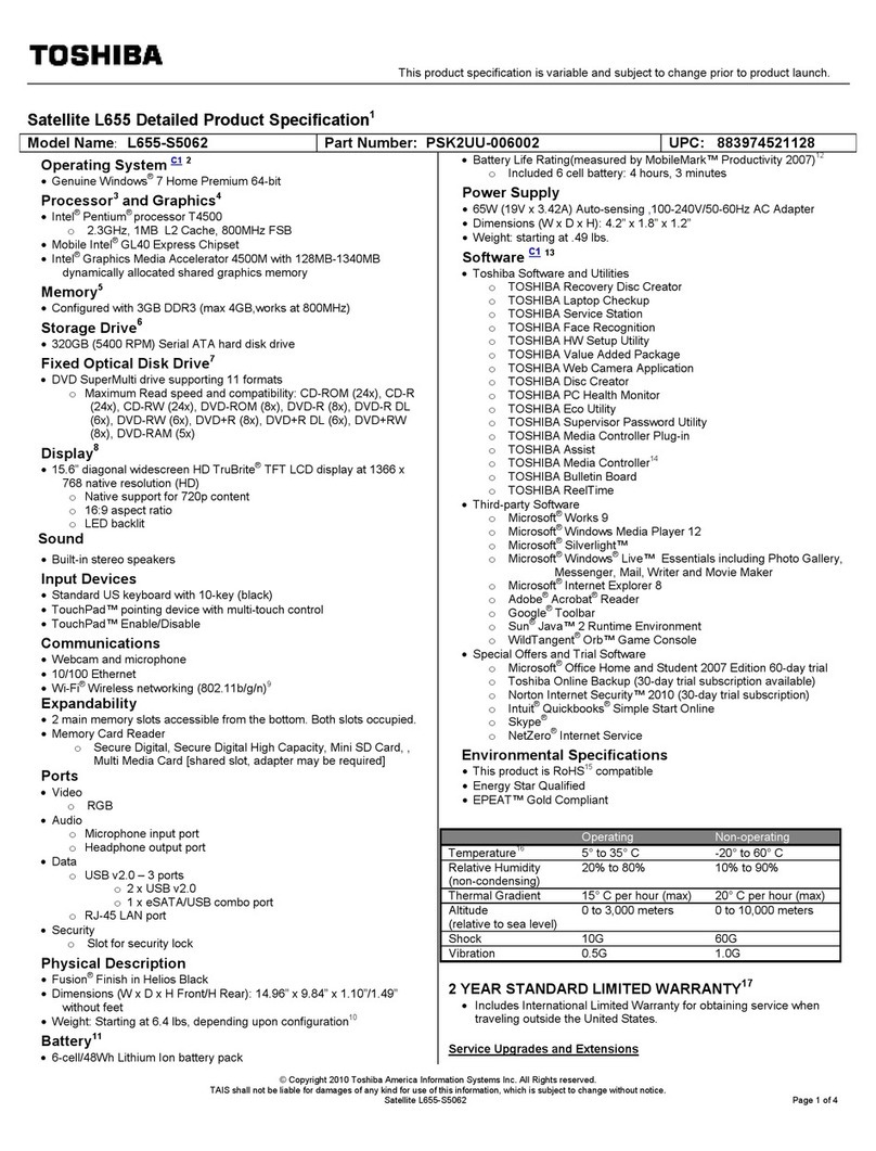 Toshiba L655-S5062 User manual