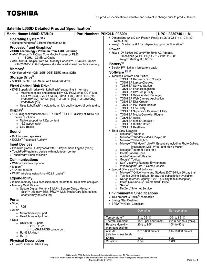 Toshiba L650D-ST2N01 Specifications