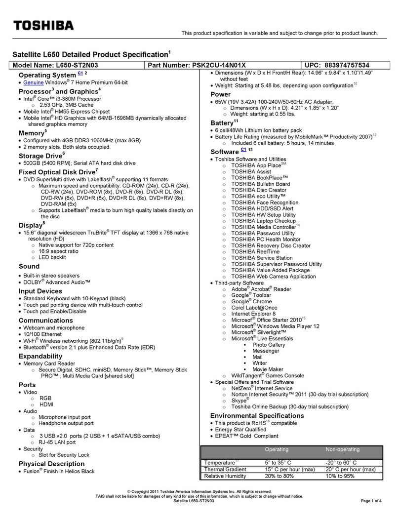 Toshiba L650-ST2N03 User manual
