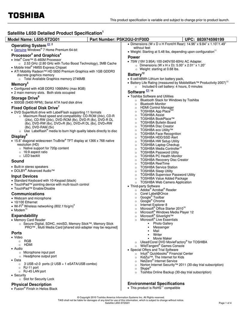 Toshiba L650-ST2G01 User manual