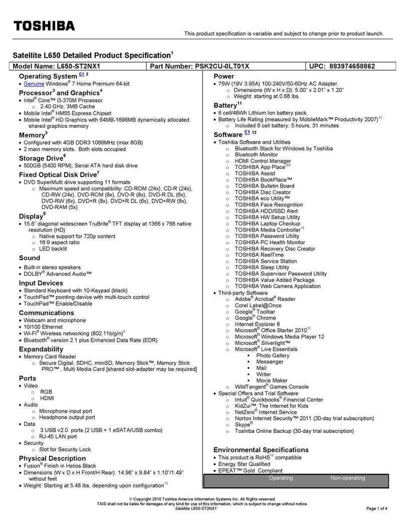 Toshiba L650-ST2NX1 User manual