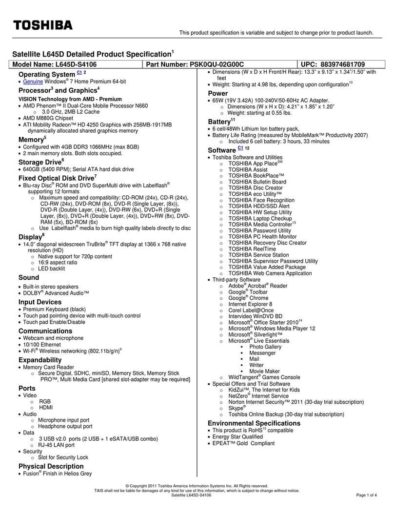 Toshiba L645D-S4106 User manual