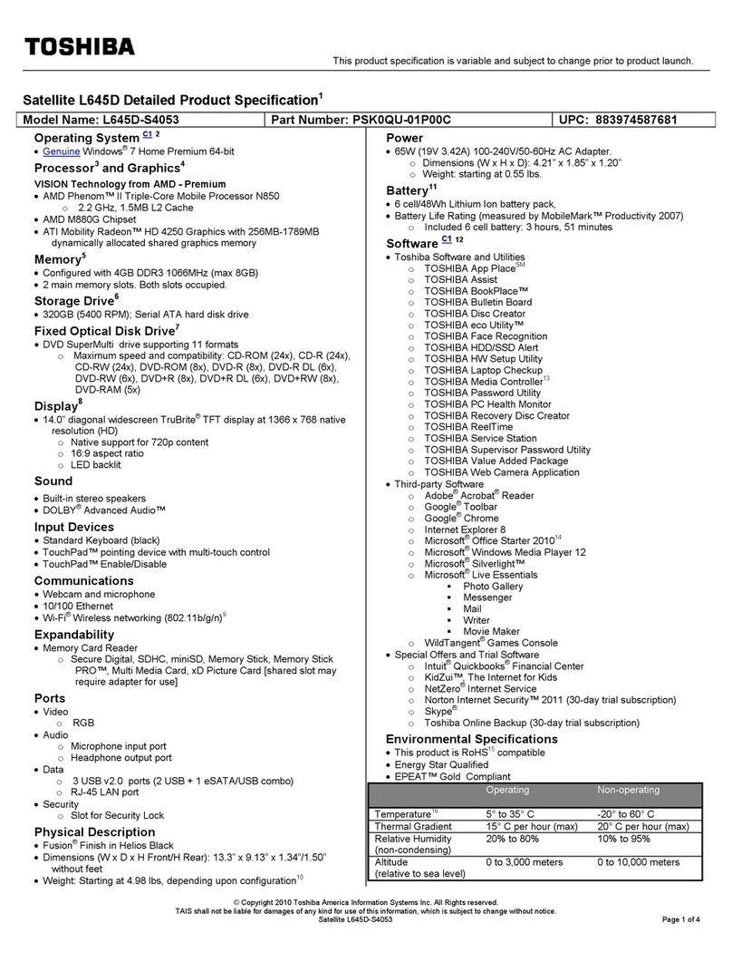 Toshiba L645D-S4053 User manual