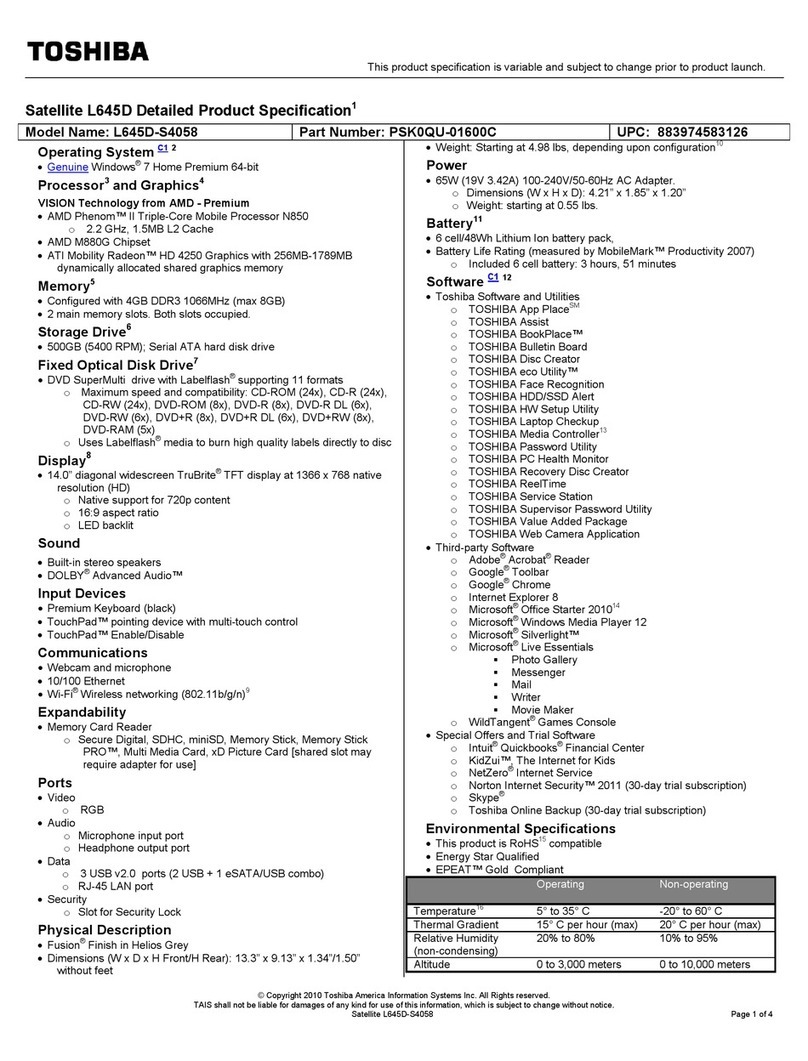 Toshiba L645D-S4058 User manual