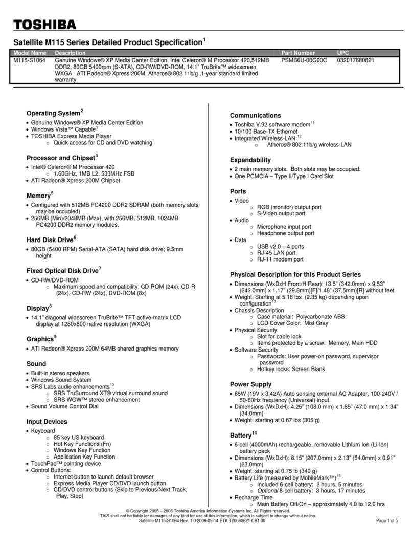 Toshiba M115-S1064 User manual