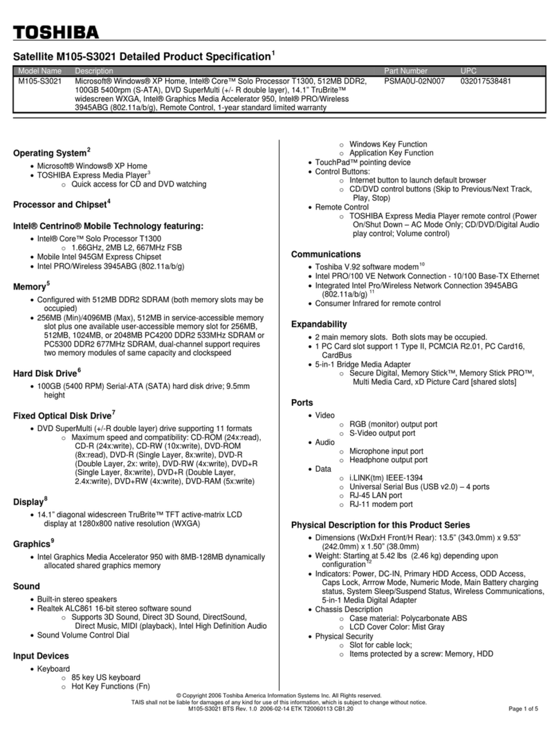 Toshiba M105-S3021 User manual