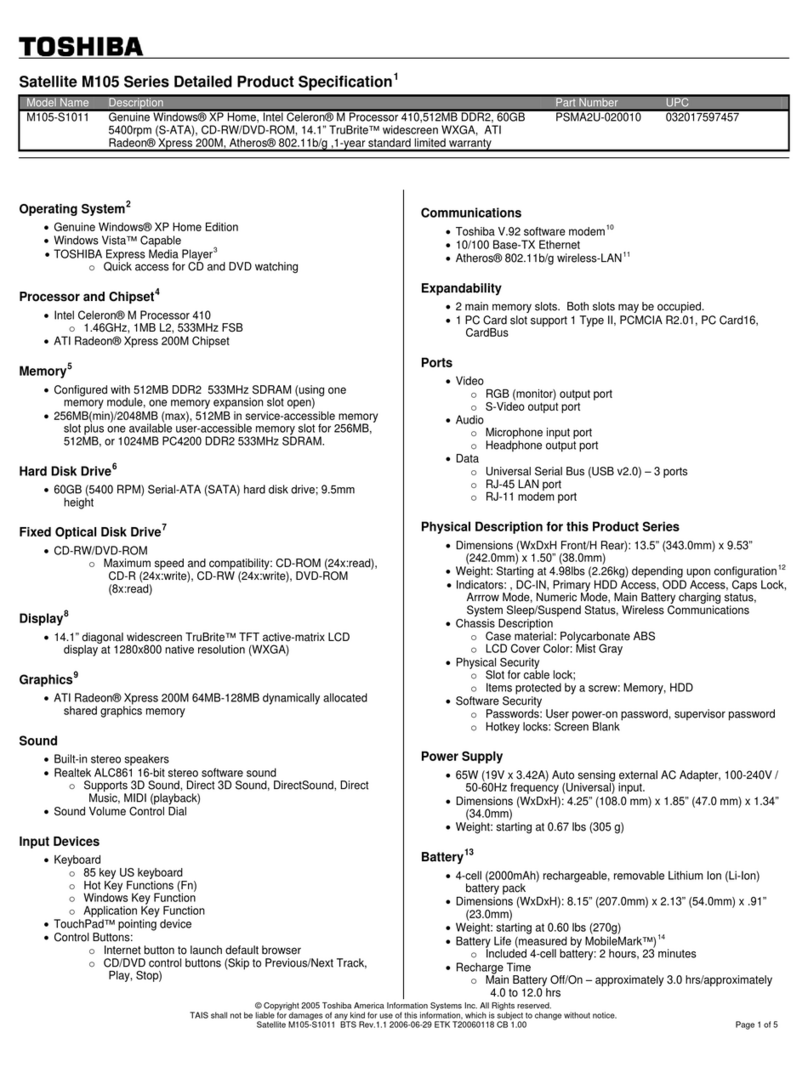 Toshiba M105-S1011 User manual