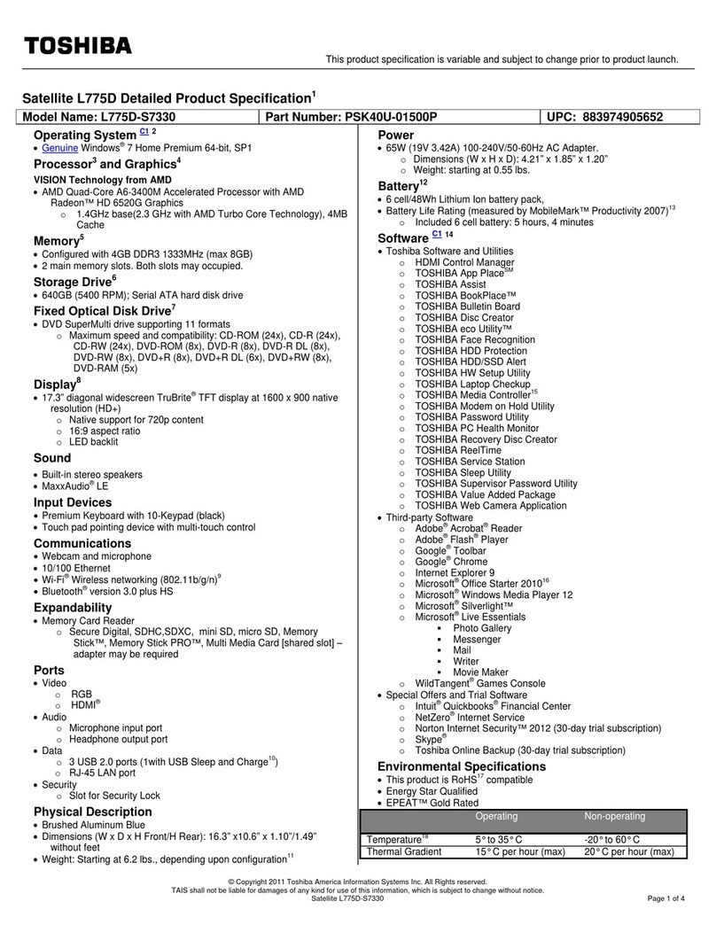 Toshiba Satellite L775D-S7330 User manual