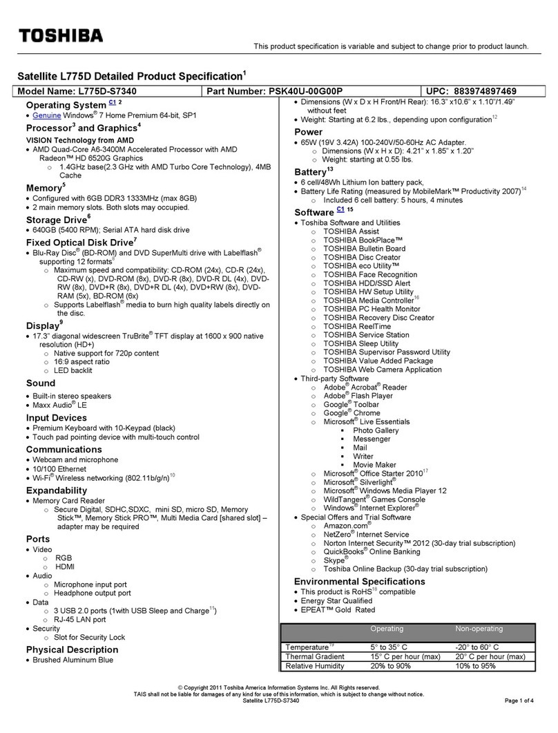 Toshiba Satellite L775D-S7340 User manual