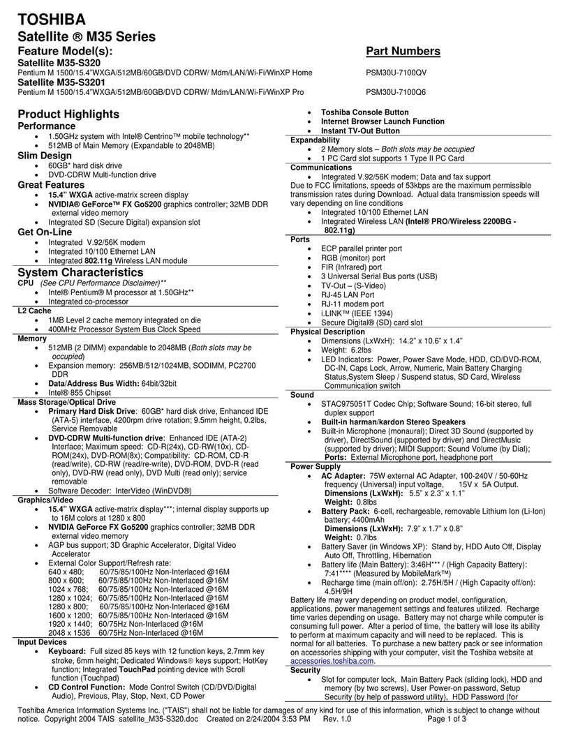 Toshiba Satellite M35-S320 User manual