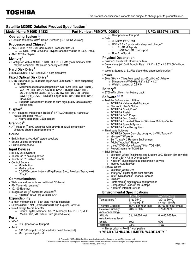Toshiba M305D-S4833 User manual