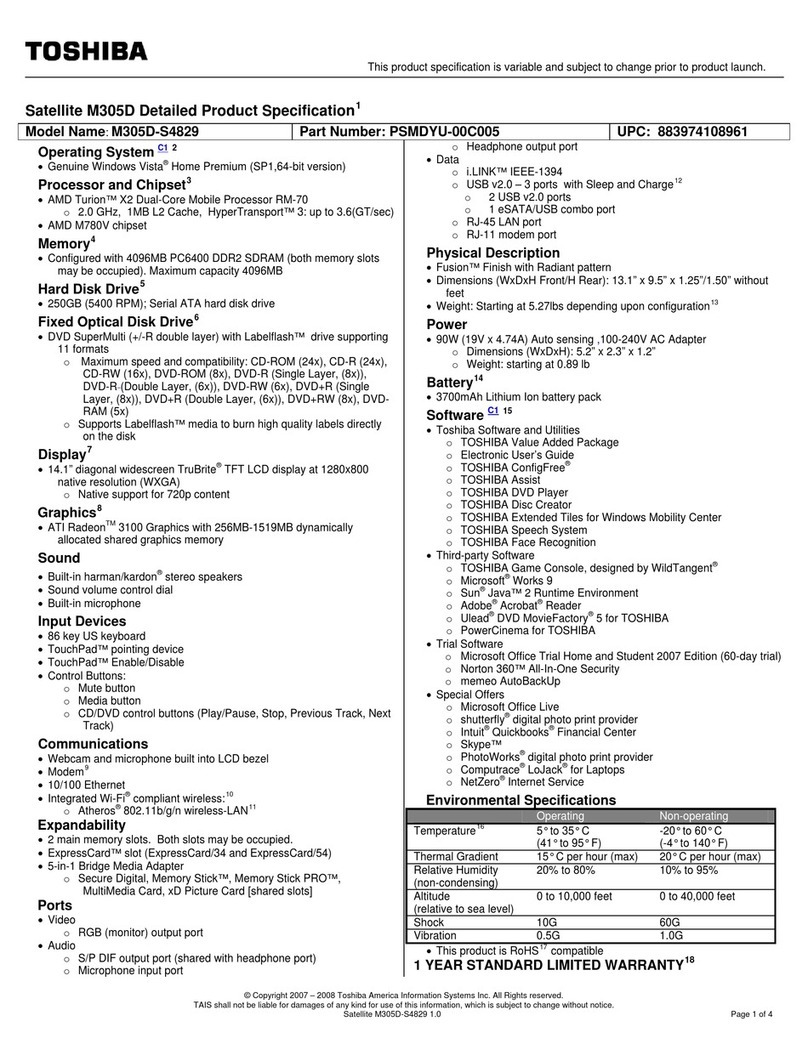 Toshiba M305D-S4829 User manual