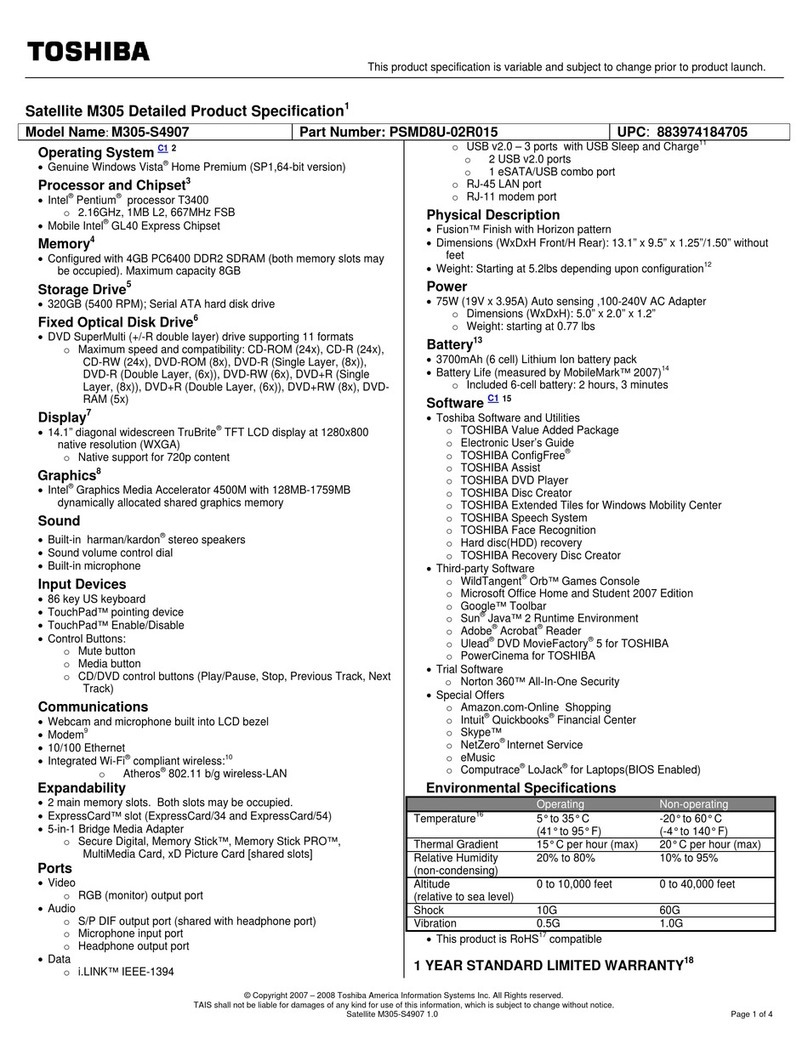 Toshiba M305-S4907 User manual