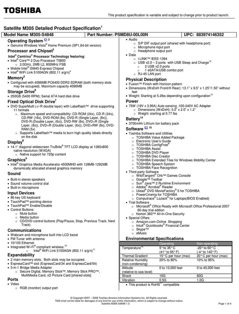 Toshiba M305-S4848 User manual