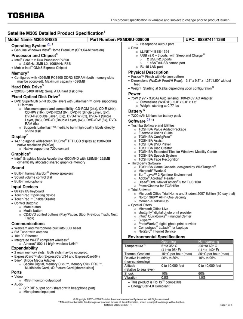 Toshiba M305-S4835 User manual