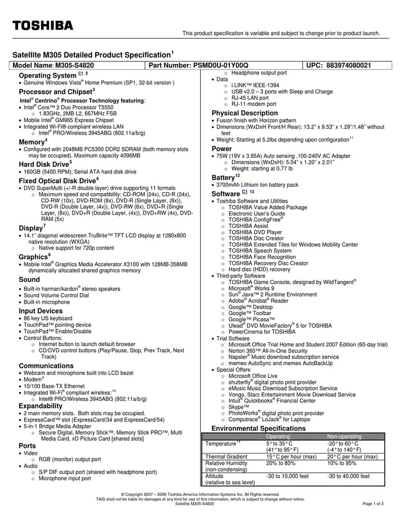 Toshiba Satellite M305-S4820 User manual