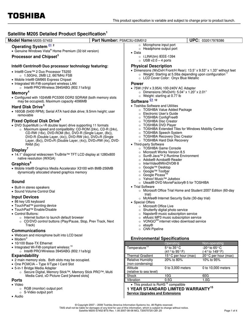 Toshiba M205-S7453 User manual