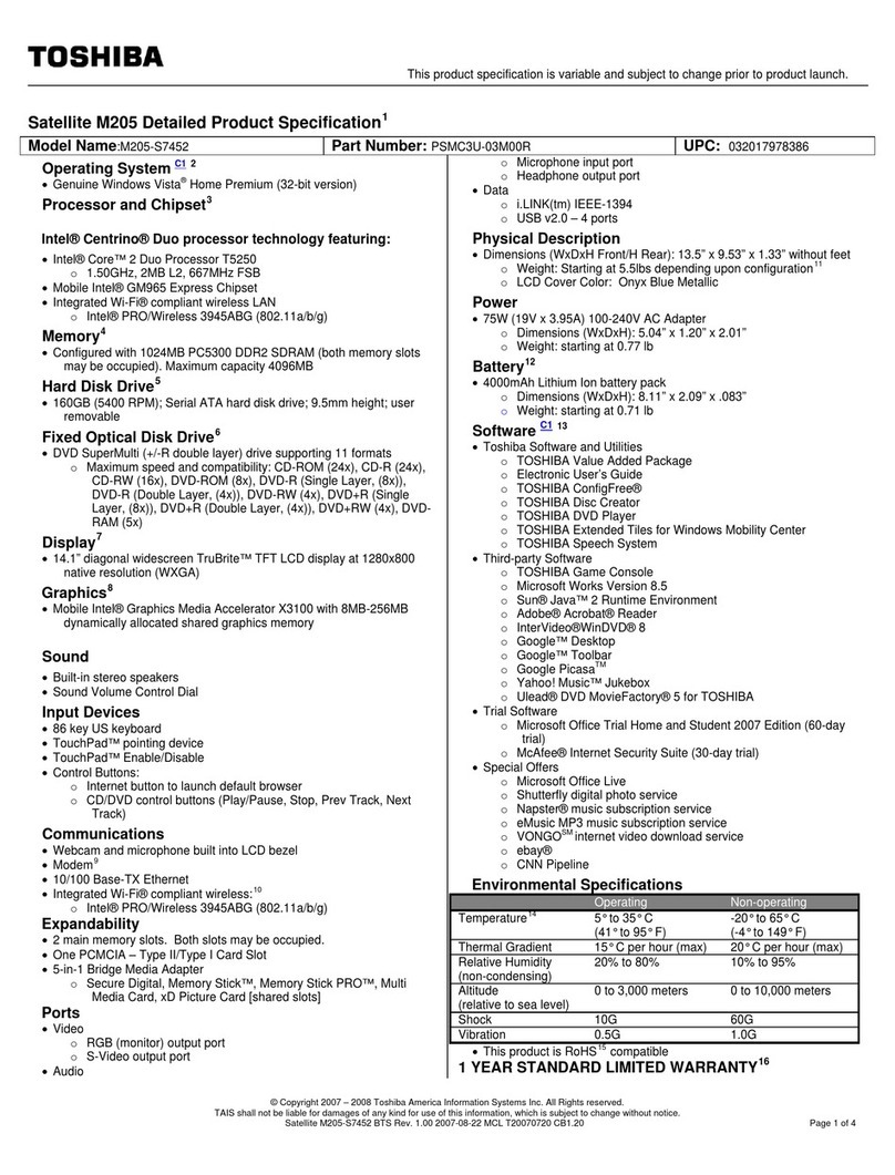 Toshiba M205-S7452 User manual