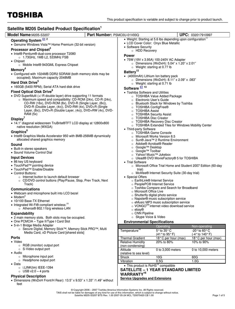 Toshiba M205-S3207 User manual