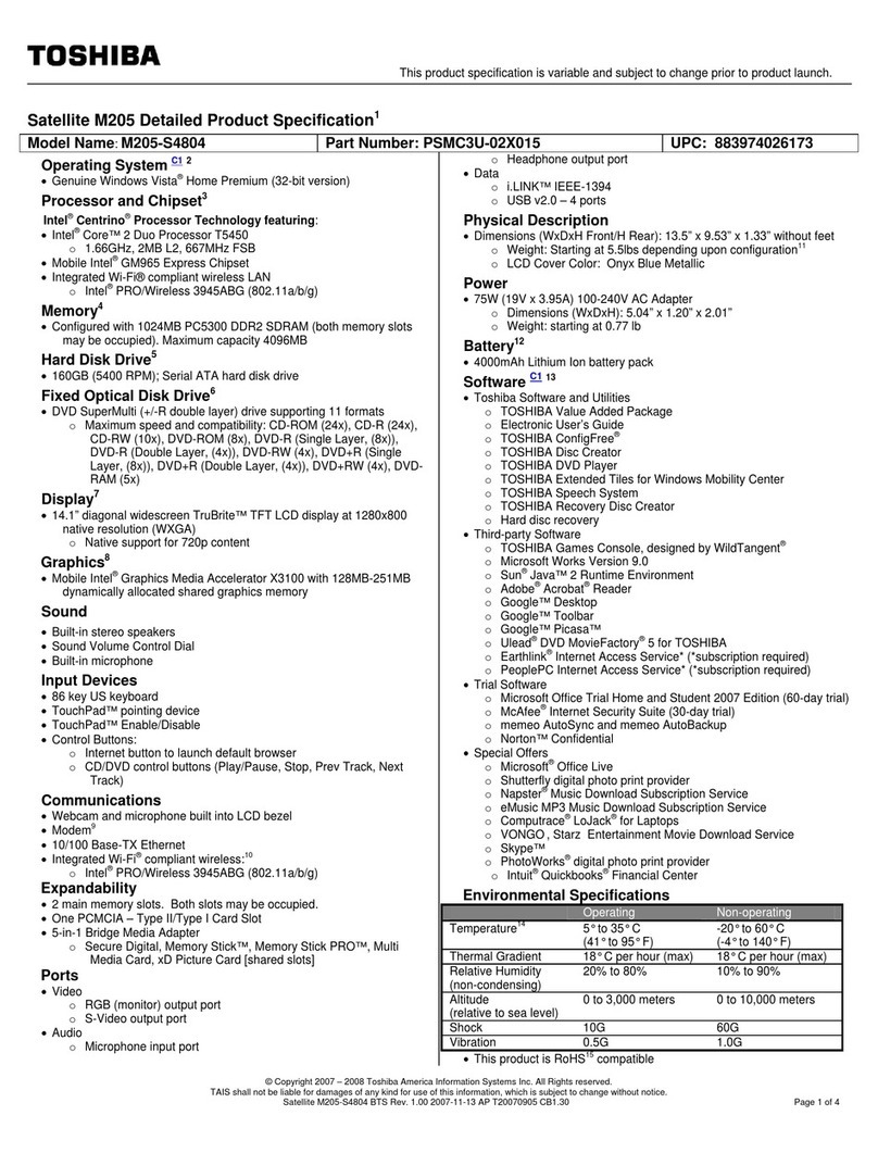 Toshiba M205-S4804 User manual
