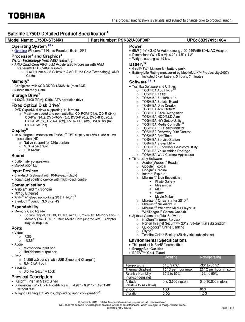 Toshiba Satellite L750D-ST5NX1 User manual